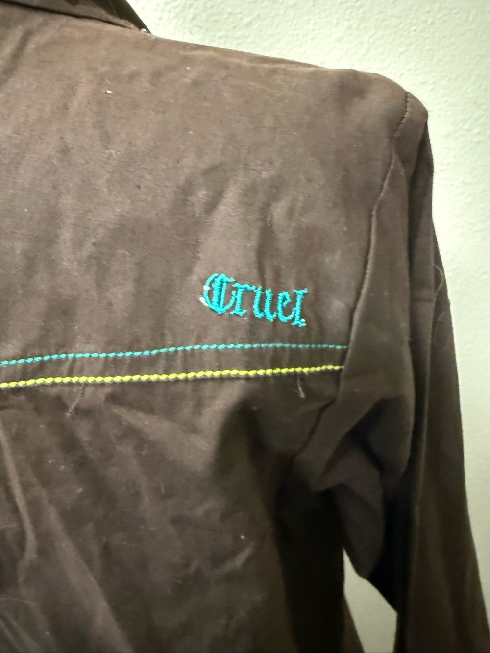 Cruel Girl Brown Western Snap Shirt Turquoise Trim Embroidered Large Boho - Picture 5 of 11